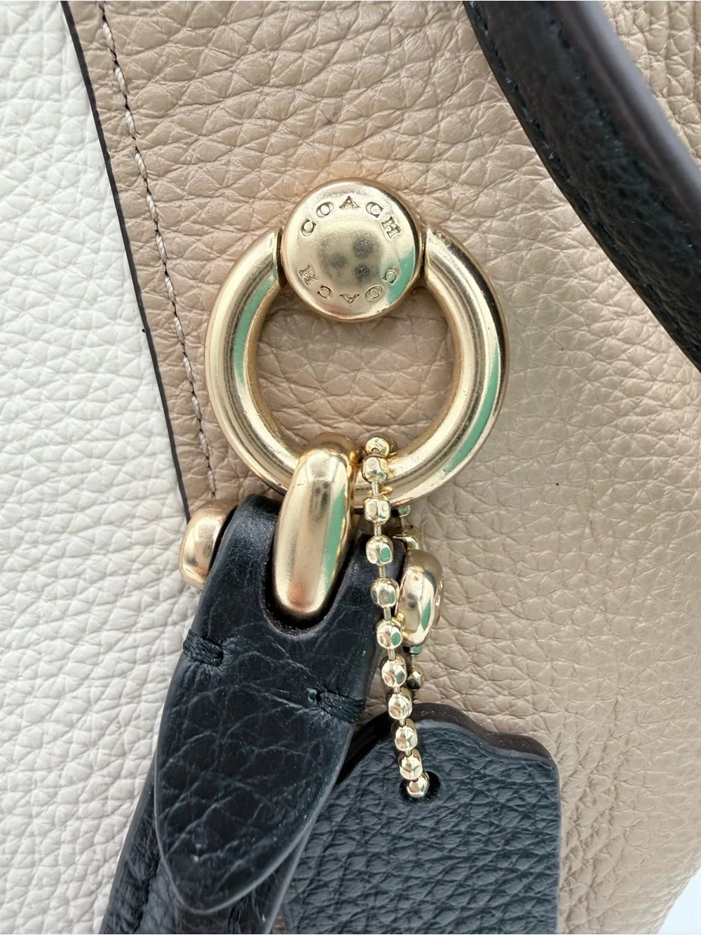 Coach Kacey Colorblock Leather Satchel Crossbody Chalk Grey Birch Black C6841‎